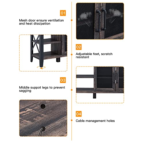 OKD TV Stand Industrial Rustic Entertainment Center for 65 Inch TV, 33" Tall Wood Media TV Console Cabinet Table w/Soundbar Shelf & 2" Wide Metal X-Frame for Living Room, Dark Rustic Oak