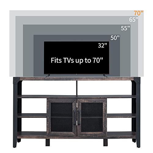 OKD TV Stand Industrial Rustic Entertainment Center for 65 Inch TV, 33" Tall Wood Media TV Console Cabinet Table w/Soundbar Shelf & 2" Wide Metal X-Frame for Living Room, Dark Rustic Oak
