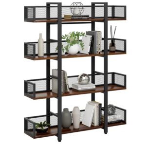 sturdis solid wood black metal industrial bookshelf – 4 tier – visually appealing & high capacity for book storage