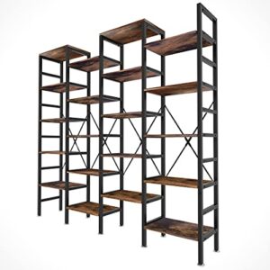 LAVIEVERT Quadruple Wide 5-Tier Bookcase Etagere Large Open Bookshelf Rustic Industrial Style Shelves with Metal Frame & Vintage Wood for Home & Office - Rustic Brown