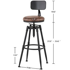 MSMV 27-35 Inch (Set of 2) Vintage Industrial Bar Stool-Farmhouse Swivel Bar Stool-Swivel Kitchen Island Dining Chair-Kitchen Counter Height Adjustable Pipe Stool-Cast Steel Stool