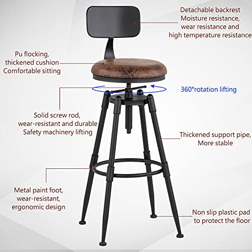 MSMV 27-35 Inch (Set of 2) Vintage Industrial Bar Stool-Farmhouse Swivel Bar Stool-Swivel Kitchen Island Dining Chair-Kitchen Counter Height Adjustable Pipe Stool-Cast Steel Stool