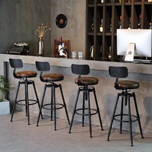 MSMV 27-35 Inch (Set of 2) Vintage Industrial Bar Stool-Farmhouse Swivel Bar Stool-Swivel Kitchen Island Dining Chair-Kitchen Counter Height Adjustable Pipe Stool-Cast Steel Stool