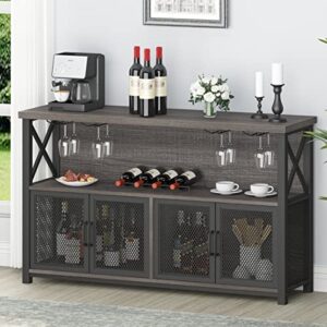 lvb wine bar cabinet, industrial coffee bar cabinet for liquor and glasses, modern sideboard buffet with storage rack, rustic liquor home bar for kitchen dining living room, dark gray oak, 47 inch