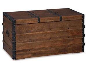 signature design by ashley kettleby vintage wood storage trunk or coffee table with lift top 19″, brown