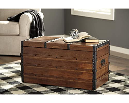 Signature Design by Ashley Kettleby Vintage Wood Storage Trunk or Coffee Table with Lift Top 19", Brown