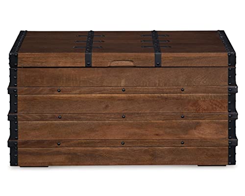 Signature Design by Ashley Kettleby Vintage Wood Storage Trunk or Coffee Table with Lift Top 19", Brown