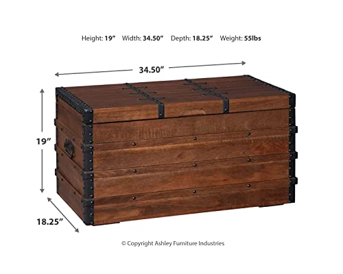 Signature Design by Ashley Kettleby Vintage Wood Storage Trunk or Coffee Table with Lift Top 19", Brown