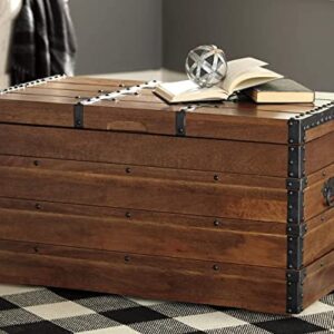 Signature Design by Ashley Kettleby Vintage Wood Storage Trunk or Coffee Table with Lift Top 19", Brown