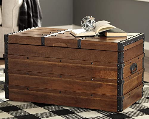 Signature Design by Ashley Kettleby Vintage Wood Storage Trunk or Coffee Table with Lift Top 19", Brown