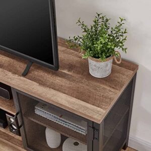 FATORRI Industrial Entertainment Center for TVs up to 65 Inch, Rustic Wood TV Stand, Large TV Console and TV Cabinet for Living Room (60 Inch Wide, Rustic Oak)