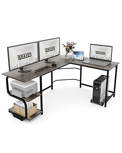 Teraves Reversible L Shaped Desk with Shelves 69“ Corner Computer Desk Gaming Desk Workstation for Home Office