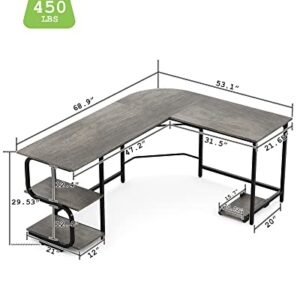 Teraves Reversible L Shaped Desk with Shelves 69“ Corner Computer Desk Gaming Desk Workstation for Home Office