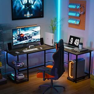 Teraves Reversible L Shaped Desk with Shelves 69“ Corner Computer Desk Gaming Desk Workstation for Home Office