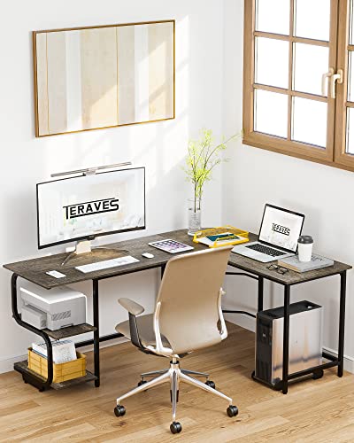 Teraves Reversible L Shaped Desk with Shelves 69“ Corner Computer Desk Gaming Desk Workstation for Home Office