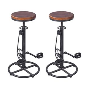 set of 2 industrial bar stool-swivel vintage coffee kitchen dining island chair-bike pedal footrest-extra tall pub height adjustable 29-37″