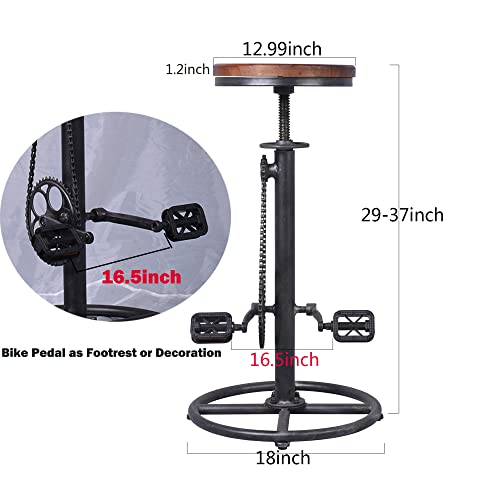 Set of 2 Industrial Bar Stool-Swivel Vintage Coffee Kitchen Dining Island Chair-Bike Pedal Footrest-Extra Tall Pub Height Adjustable 29-37"