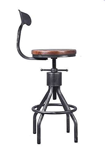 Diwhy Industrial Vintage Bar Stool,Kitchen Counter Height Adjustable Pipe Stool,Cast Iron Stool,Swivel Bar Stool with Backrest,Metal Stool,Silver,Fully Welded Set of 2 (Wooden Top)
