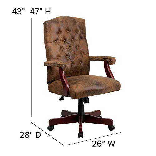 Flash Furniture Bomber Brown Classic Executive Swivel Office Chair with Arms