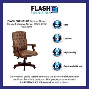 Flash Furniture Bomber Brown Classic Executive Swivel Office Chair with Arms