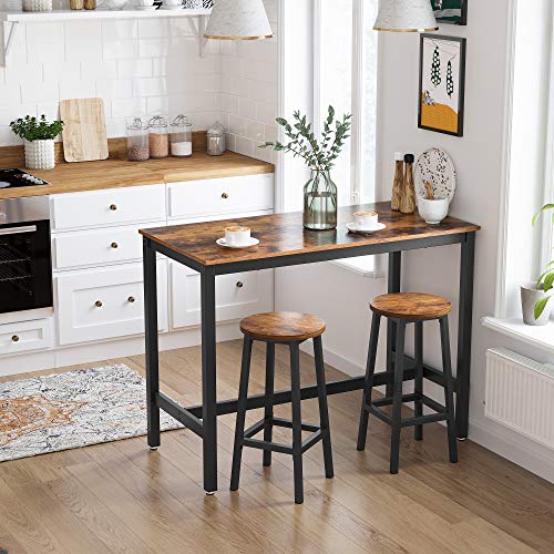 VASAGLE Bar Stools, Set of 2 Bar Chairs, Steel Frame, 25.6 Inch Tall, for Kitchen Dining, Easy Assembly, Industrial Design, Rustic Brown and Black ULBC32X