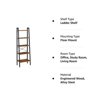 VASAGLE ALINRU 5-Tier Bookshelf, Industrial Bookcase and Storage Rack, Wood Look Accent Furniture with Metal Frame, 22.1 x 13.3 x 67.7 Inches, Rustic Brown