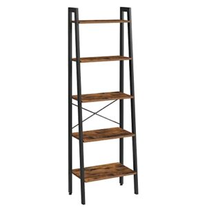 vasagle alinru 5-tier bookshelf, industrial bookcase and storage rack, wood look accent furniture with metal frame, 22.1 x 13.3 x 67.7 inches, rustic brown