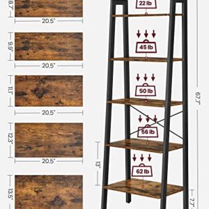 VASAGLE ALINRU 5-Tier Bookshelf, Industrial Bookcase and Storage Rack, Wood Look Accent Furniture with Metal Frame, 22.1 x 13.3 x 67.7 Inches, Rustic Brown