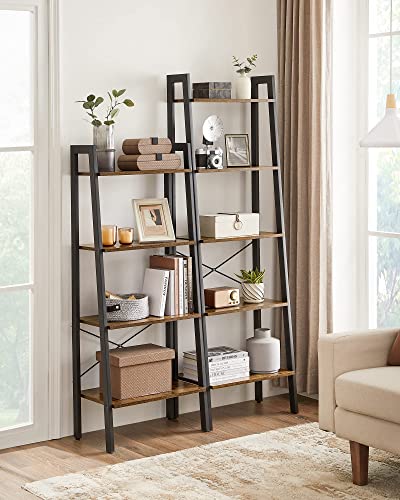 VASAGLE ALINRU 5-Tier Bookshelf, Industrial Bookcase and Storage Rack, Wood Look Accent Furniture with Metal Frame, 22.1 x 13.3 x 67.7 Inches, Rustic Brown