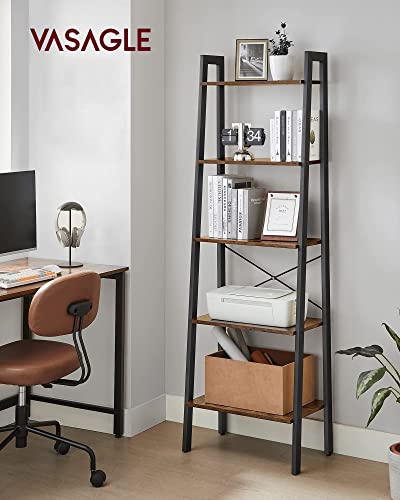 VASAGLE ALINRU 5-Tier Bookshelf, Industrial Bookcase and Storage Rack, Wood Look Accent Furniture with Metal Frame, 22.1 x 13.3 x 67.7 Inches, Rustic Brown