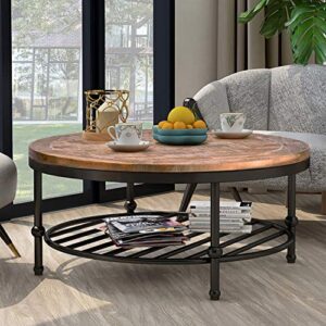 p purlove easy assembly hillside rustic natural coffee table with storage shelf for living room (brown)