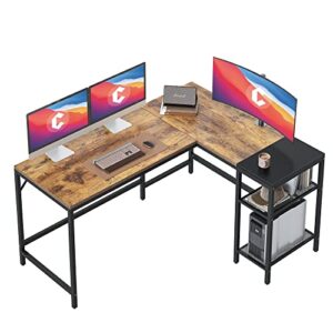 cubicubi l shape computer desk with storage shelf study writing table for home office, modern simple style pc desk, black metal frame