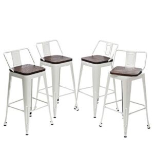yongqiang 24″ swivel metal bar stools with backs counter height barstools set of 4 industrial kitchen dining bar chairs with wooden seat white