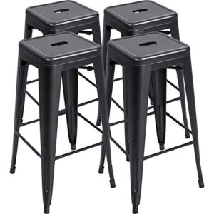 furmax 30 inches metal bar stools high backless stools indoor outdoor stackable stools set of 4 (black)
