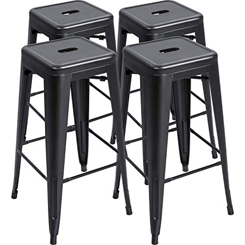 Furmax 30 Inches Metal Bar Stools High Backless Stools Indoor Outdoor Stackable Stools Set of 4 (Black)