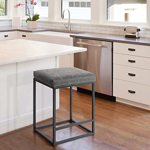 HERA'S PALACE 24" Bar Stool Counter Height Modern Barstools, Bar Stools Without Back Leather Bar Chairs with Footrest for Kitchen, Dining Bar, Indoor, Grey