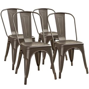 furmax metal dining chairs set of 4 indoor outdoor chair patio chicken chair 18 inch seat height trattoria chic dining bistro cafe side stackable metal chairs, gun