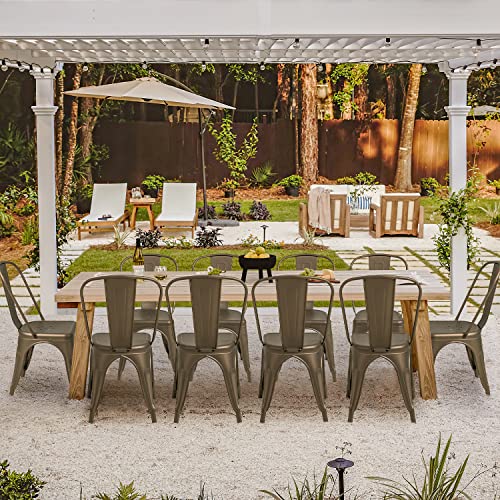 Furmax Metal Dining Chairs Set of 4 Indoor Outdoor Chair Patio Chicken Chair 18 Inch Seat Height Trattoria Chic Dining Bistro Cafe Side Stackable Metal Chairs, Gun