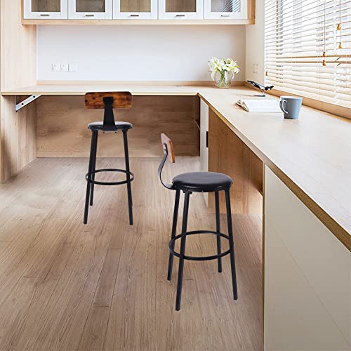 ALAPUR Rustic Bar Stools Set of 2 with Back and Footrest,Industrial Counter Height Bar Stools for Dining Room Kitchen Farmhouse,Black(20.5" D x 20.5" W x 39.4" H)