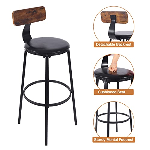 ALAPUR Rustic Bar Stools Set of 2 with Back and Footrest,Industrial Counter Height Bar Stools for Dining Room Kitchen Farmhouse,Black(20.5" D x 20.5" W x 39.4" H)