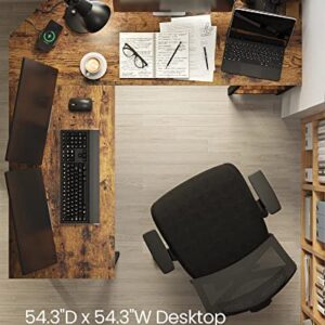 VASAGLE L-Shaped Computer Desk, Corner Desk, 54-Inch Writing Study Workstation, Rustic Brown and Black ULWD72X​