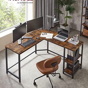 VASAGLE L-Shaped Computer Desk, Corner Desk, 54-Inch Writing Study Workstation, Rustic Brown and Black ULWD72X​