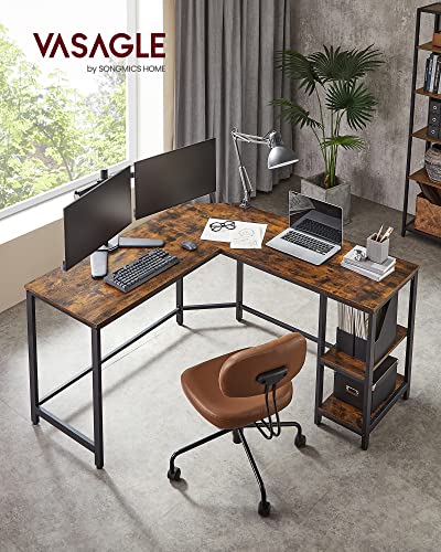 VASAGLE L-Shaped Computer Desk, Corner Desk, 54-Inch Writing Study Workstation, Rustic Brown and Black ULWD72X​