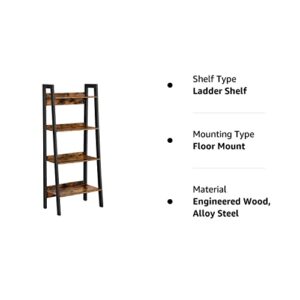 VASAGLE Ladder Shelf, 4-Tier Home Office Bookshelf, Freestanding Storage Shelves, for Living Room Bedroom Kitchen, Metal Frame, Simple Assembly, Industrial, Rustic Brown and Black ULLS054X01