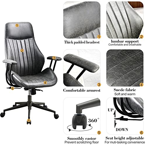 ovios Home Office Desk Chairs Computer Office Chair Modern Ergonomic Desk Chair High Back Suede Fabric Desk Chair for Executive or Home Office (Grey)