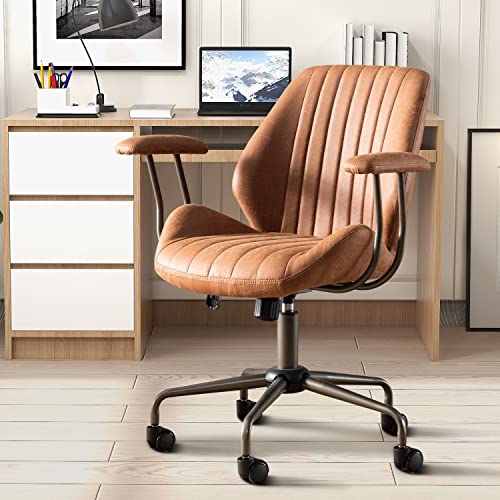 ovios Home Office Desk Chairs Ergonomic Office Chair Modern Computer Desk Chair Suede Fabric Desk Chair for Executive Home Office (Light Brown)