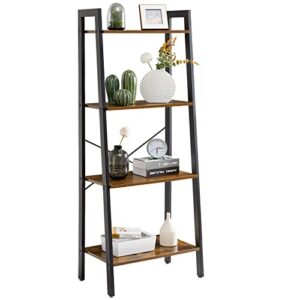 ymyny industrial ladder shelves, 4-tier bookcase and bookshelf, storage rack with metal frame, standing organizer shelf for bathroom,living room,office, 23.6 x14 x58.5 inch,rustic brown,hd-uhtmj014h