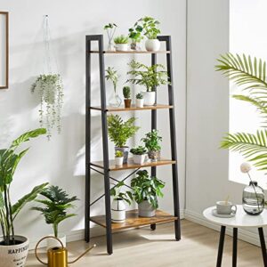 YMYNY Industrial Ladder Shelves, 4-Tier Bookcase and Bookshelf, Storage Rack with Metal Frame, Standing Organizer Shelf for Bathroom,Living Room,Office, 23.6 x14 x58.5 inch,Rustic Brown,HD-UHTMJ014H