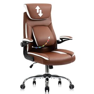 yamasoro home office chair, ergonomic high back computer desk chair with lumbar back support, adjustable executive leather chair with arms and headrest (brown)