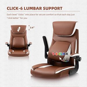 YAMASORO Home Office Chair, Ergonomic High Back Computer Desk Chair with Lumbar Back Support, Adjustable Executive Leather Chair with Arms and Headrest (Brown)